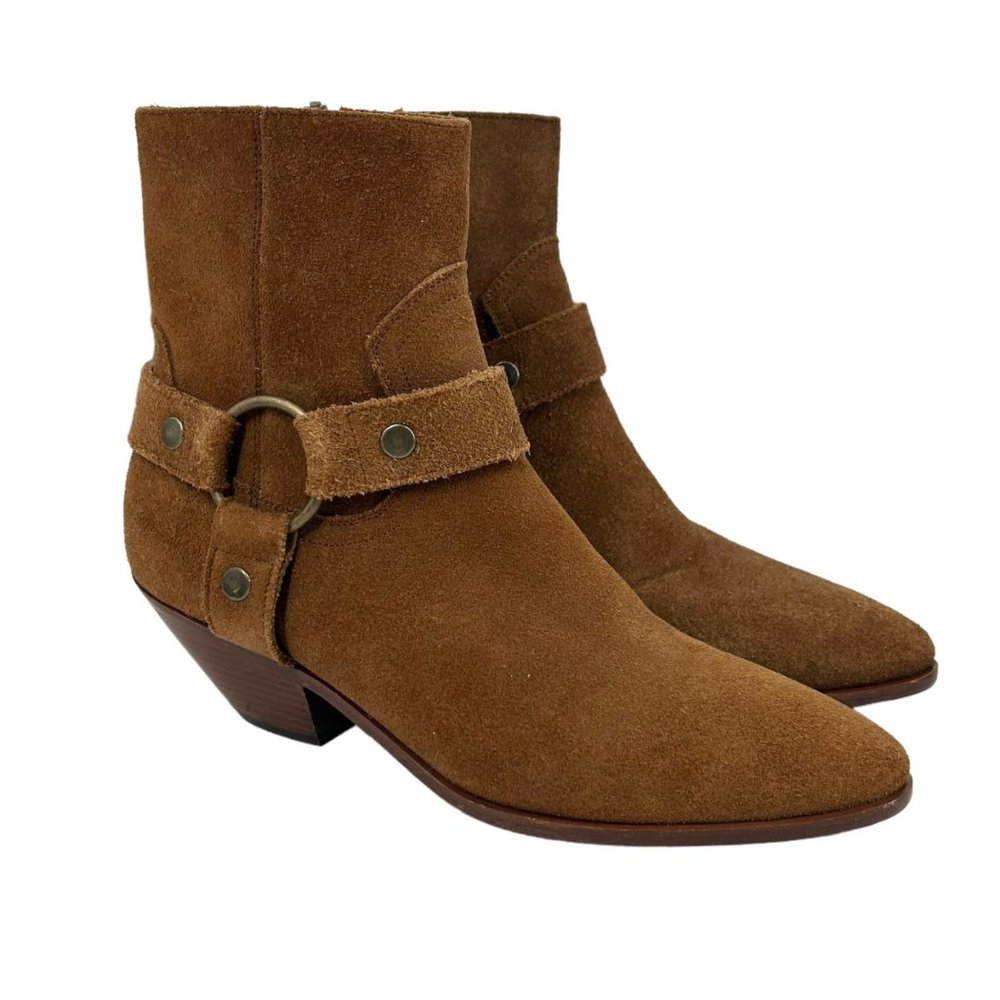 Yves Saint Laurent Wyatt Brown Suede Harness Boots
